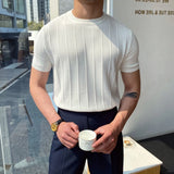 Summer New Korean Version Of The Knitted Round Neck Short-Sleeved T-Shirt Man Trend T-Shirt