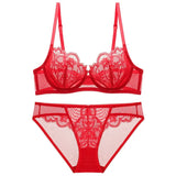 Sexy Petal Shape Ultra-thin Cup Bra Set Push-up Underwear Set Embroidery Brassiere Gather Bra Plus Size Lace Lingerie