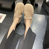 Zingj Shoes Female Autumn Winter Wear 2023 A Foot Pedal Bean Shoes Flat Korean Version Plus Velvet Warm Pregnant Women Cotton Ladle Shoes-Outfit