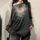 Zingj 2024 New Dark Wind Vintage Print Loose Jacket Diagonal Collar Hoodie Coat