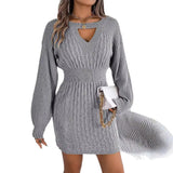 Shooting 2025 Autumn And Winter Pure Color Lantern Sleeve Bag Hip Sweater Skirt Women's