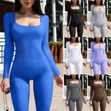 Women Sport Yoga Fitness Jumpsuit Sexy Long sleeves Vest Bodysuit Slim Casual Bodysuit Female One Piece Jumpsuit and