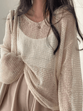 Oversized Long Sleeve Crochet Knit Top-Outfit