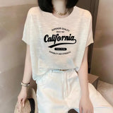 Shoulder Short-Sleeved T-Shirt Lady Loose Summer New Bamboo Festival Cotton Age-Red-Down Shirt Fashion Casual
