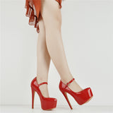 Onlymaker Women Mary Jane Platform Pumps Ankle Strap Stiletto 15~16cm High Heels Dress Buckle Shoes Large Size