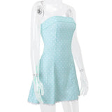 Blue Strapless Polka Dot Mini Dress-Outfit
