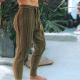 Lace-up Zipper Little feet Pants For Men Drawstring Mid Waist Pants 2021 Autumn Casual Men Slim Knitted Cropped
