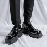 Zingj British Wind Thick Bottom Derby Profile Picture Black Male Business Casual Leather Shoes Retro Patent Leather