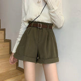 Shorts Women Retro High Waist Casual Wide Leg Fashion Solid All-match Ladies Ulzzang Simple Loose Streetwear
