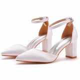 Cm Thick Heel Pointed Sandals Spring Square Side Light Female Sandals White Satin Cloth Bride High Heels Large