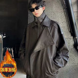 Selling Collar Velvet Version Of The Locomotive Leather Men's Autumn And Winter Leisure Leisure Loose Senior Sense Men's Jacket