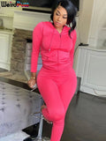 Women Autumn Casual Two Piece Set Hooded Crop Tops Sporty Leggings Matching Stretchy Soft Skinny Fitness Slim