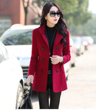 New Autumn Winter Woolen Coat Women Slim Double Breasted Medium Long Wool Blend Warm Female