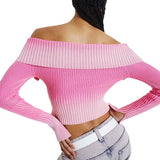 Zingj And Winter 2023 New Gradient Vintage Zipper One-Word Shoulder Lapel Sweater Female
