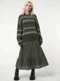 Womens Y2K Grunge Autumn Winter Casual Sweater Long Sleeve Round Neck Vintage Pattern Print Knitwear