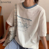 Women O-neck Friends Preppy Cute Printed Summer Leisure Harajuku Chic Streetwear All-match Basic Tops Ins Ulzzang
