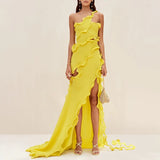 Fashion Sexy Dress 2025 Spring New Sleeveless Wood Ear Splicing Design Feel Open Dress Dress