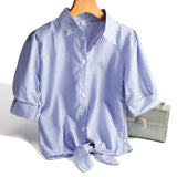 Casual Women Shirts 2021 Summer New Fashion Collar Plus Size Blouse Stripe Buttons White Shirt Women Tops