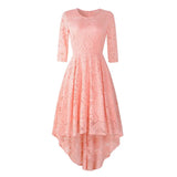 3/4 Sleeve Tunic Party Dress Lace 2022 Short Front Long Back Vestidos Solid Red Purple High Low Formal
