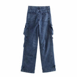 Women's Loose Jeans 2025 Spring French Retro Casual Multi-Pocket High-Waisted