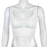 Summer Casual Sleeveless Tank Tops Women Milkmaid White Ruched Crop Top Tees Fashion Basic Croptop Streetwear