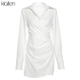 Fashion Sexy Low Chest V Neck Long Sleeve Shirt Dress For Women Autumn 2021 New Simple Solid Slim Mini Bodycon