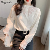 Spring Summer Chiffon Blouse Femme Long Sleeve Loose Solid Blouses Women Casual Hollow Crochet Floral Female Shirt