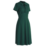 2022 Women Casual Dress Retro Vintage Solid Party Sundress 50s 60s Red Green Black Blue A Line Swing Tunic Midi