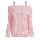 Zingj And Winter New One-Word Shoulder Lace Lace Strap Knit Sweater Female