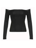 Solid Color Off Shoulder Slim Long Sleeve Tee- Outfit