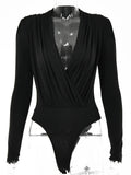 V Neck Brown Bodysuit Women Autumn Long Sleeve Top Bodies Sexy 2021 Female Overalls Casual Bodycon