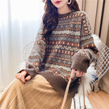 diamond pattern sweater women's pullover 2021 autumn and winter new loose lazy thick round neck