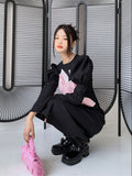 Tulip Puff Sleeve Black A Line Open Back Long Dress For Women 2022 Spring Long Sleeve Designer A Line Midi