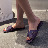 Pure-Color Lightweight Flat-Bottomed Slippers Women Wearing Beach Outside The Beach Cool