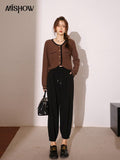 Knitted Cardigan for Women Autumn Winter 2022 Korean Slim Contrast Color Pockets O-Neck Female Single Breasted