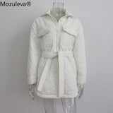 plaid Quilted Jacket Women Loose Thin Puffer Parkas Coat Vintage Belted Outwear Autumn Winter Ladies Oversize