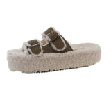 Zingj Autumn And Winter Large Size Double Buckle Platform Slippers With Velvet And Thick Lamb Wool Slippers Warm Shoes-Outfit