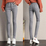 Warm Jeans Women Winter Wear Black Grey Female Denim Trousers Young Ladies Slim Skinny Streetwear Jean Fleece Pencil