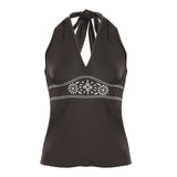 Vintage Embroidery V-Neck High Belt Vest Design Sensing A Sleeveless