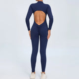 Zingj Zipper Long Sleeve Nude Yoga Jumpsuit Women Wear Fitness Sports Pants Tights-Outfit