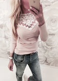 Warm Long Sleeve Knitted Lace Blouse Ladies Tops Pullover Jumper Lace