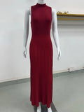 Knitted Turtleneck Pleated Tank Maxi Dress- Outfit