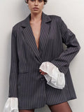 Style Splicing Free Hot Treatment Striped Small Blazer Female High-End