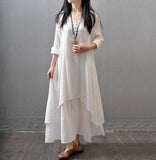Two-piece Long Linen Dress Loose Sleeve