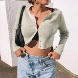 Solid basic knit full sleeve bottoming shirt women 2020 fashion Harajuku girls Single-breasted casual top tee