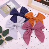 Solid Color Large Bowknot Hair Clips For Cute Girls Cotton Linen Handmade Hairpins Boutique Barrettes Kids Hair