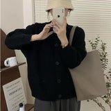 Collar Solid Color Knitted Button Cardigan Women's Long Sleeved Autumn New Style Loose Lazy Casual Sweater
