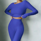 Women Autumn Winter Long Sleeve Crop Tops Long Pants Sportswear Two Piece Set Suit 2020 Female Clothing