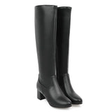 Fashion Zipper Knee High Boots Women Soft Pu Leather Thick High Heels Long Boots Autumn Winter Woman Shoes Size