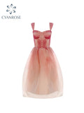 Summer Women Tulle Princess Dress Sleeveless Tie-Dyed Mesh Bubble Dress Elegant Evening Party Prom Kawaii A-line Mini